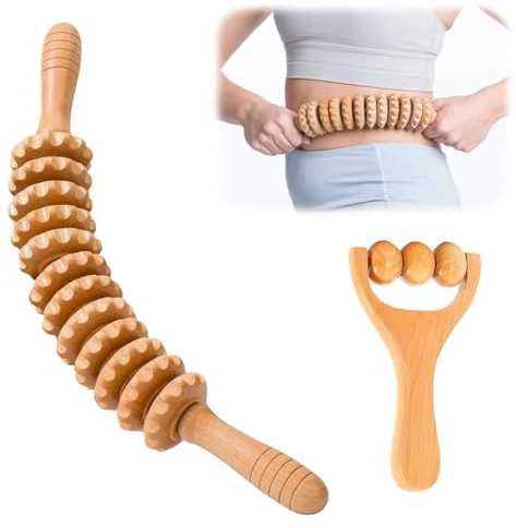mizikuu 2 Stück Massageroller Holz, Rückenmassageroller Holz Faszienroll Massagegerät mit Griff Triggerpunktroller Gua Sha Scraping Massage Tool für Muskelentspannung Nacken, Beine, Rücken, Körper