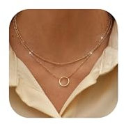 GEMAURA Layering Halskette Damen 14K Vergoldet Goldkette Damen Hypoallergene Doppel Silberkette Damen Halskette Damen Silber 925 mit Anhänger Schmuck für Frauen