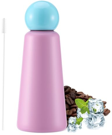 EQARD Botella Agua Termica Niños Adultos 500ml Botella 360° Prueba de Fugas Tapa Vaso Termo Cafe Botella Agua Acero Inoxidable con Cepillo de Tapa Mantener 12h Caliente/24h Fría Sin BPA (Rosa)