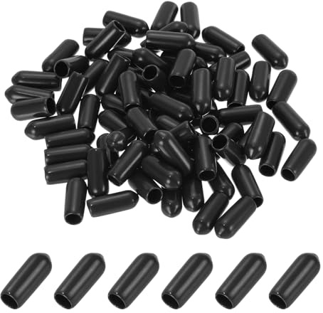 PATIKIL Embouts en Caoutchouc Vinyle de 5 mm, 100 Paquets Capuchons de Protection de Boulons Flexibles pour Tiges de Tubes Métalliques, Boulons, Noirs