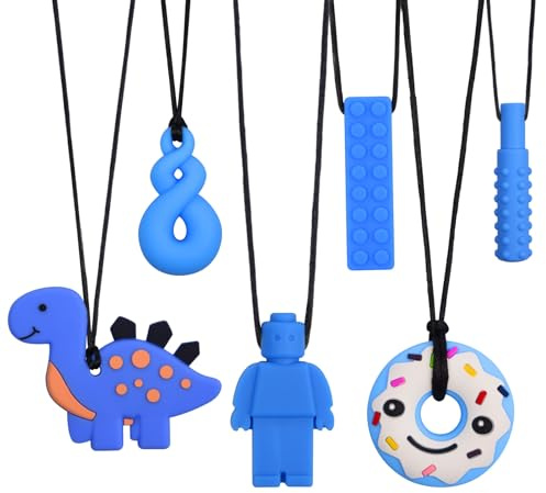 6 pezzi Sensory, collana da masticare in silicone blu, per bambini autistici, dentizione, paura, mordere bisogni, ADHD, motore orale Chewy con fibbia regolabile per bambini e bambine