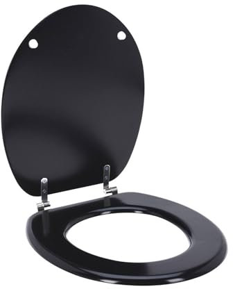 Well Home Asiento de Inodoro MDF con tapa y Bisagras de Acero inoxidable color Negro 37,5x5,5x45cm