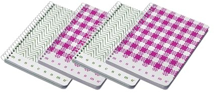 Pigna, förpackning med 4 spiralbundna anteckningsblock i A5-format MONOCROMO PATTERN, dubbelsidig, 2 gröna + 2 fuchsia