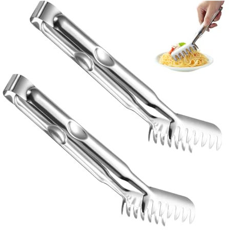 YZROHYI 2 Pezzi Pinza Spaghetti Acciaio Inox,Pinza da Cucina per Insalata,Pinze Cucina Pasta con Manici Scanalati,Pinze da Servizio Buffet,Pinzas per Tagliatelle per Cucinare, Grigliare, Buffet