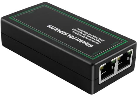 Gigabit Extensor PoE 2 Puertos, RJ45 Interiores 1 en 2 Salidas Repetidor Adaptador, 10/100/1000Mbps Estándar IEEE 802.3af/at, Extensión Adicional de 100 Metros Transmisión de Datos y Power Cámara