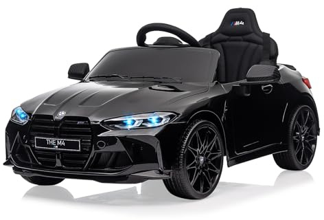Kinder Elektroauto 12V Lizenziert BMW M4, Elektrofahrzeug für Kinder Mit 2,4G-Fernbedienung Lizenziert BMW M4 Mit USB LED Und Musik