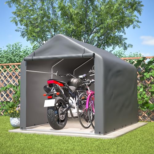 LLGWGL Trädgårdshus cykelgarage utrustningshus utrustningsskjul – väderbeständigt vattentätt PE-material på stålram med rullport perfekt som cykelskydd eller förvaringstält för cyklar, elcyklar och