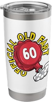 60th Birthday Official Old Fart Funny Red Whopee Cushion Stainless Steel Insulated Tumbler