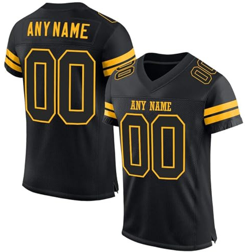 Camiseta de Fútbol Americano Personalizada | para Hombre, Mujer, Jóvenes y Niños | Estilo Rugby con Nombre y Número Impresos Negro