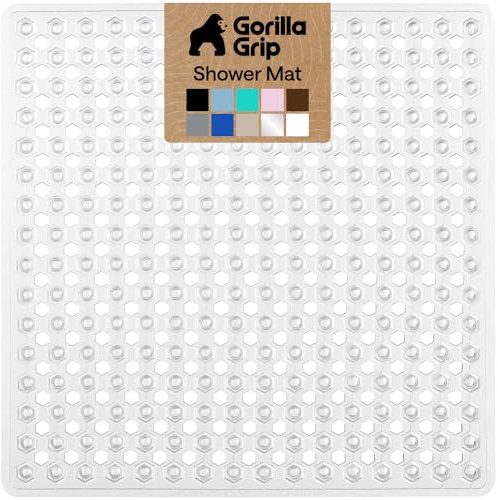 GORILLA GRIP Square Shower Stall Mat, Bathtub Floor Mat, 21x21 Clear