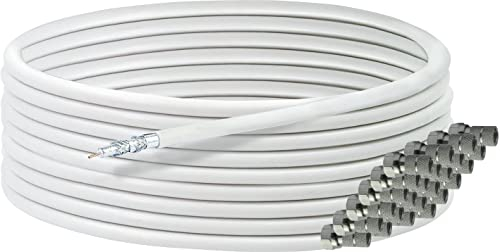 SCHWAIGER 9598 Koaxial-Kabel 50m 135dB Antennen-Kabel Sat-Kabel 75 Ohm TV-Kabel 5-fach geschirmt Feuchtigkeitsresistent 8.2mm Kabeldurchmesser weiß inkl. F-Stecker