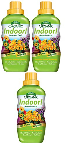 Espoma 8 Ounce Concentrated Organic Indoor Plant Food - Indoor Plant Fertilizer for Large & Small Plants Like Pothos, Fiddle Leaf Fig, Monstera, Snake & Palms - Pack of 3