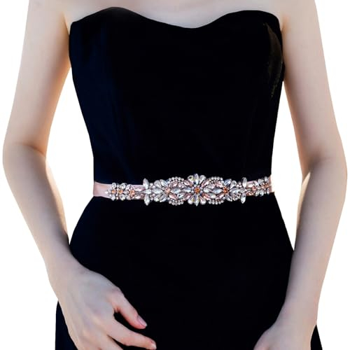 Azaleas Glitzer Rosegold Gürtel Hochzeitsgürtel Rosa Strassgürtel Damen Brautkleid Gürtel Perlen S423 (Weinlese Rose, One size)