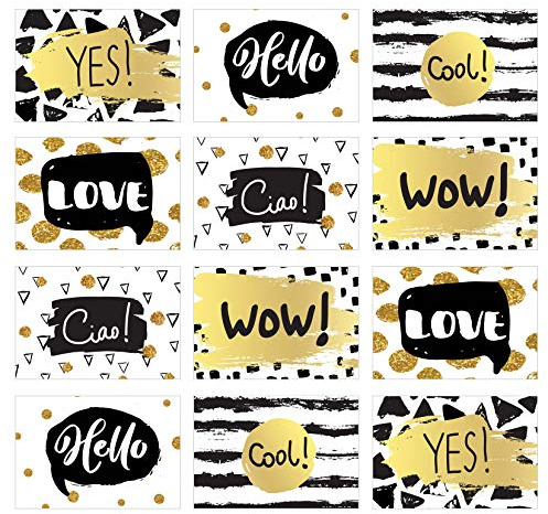 Edition Seidel Set de 12 cartes postales avec dictons – Cartes avec citation, vie, motivation, cartes d'anniversaire Yes Love Ciao Hello Wow