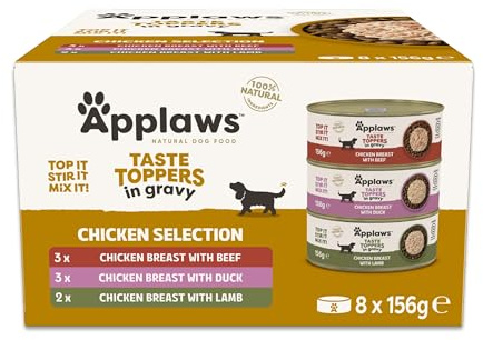 Applaws Nourriture Humide Naturelle pour Chiens – Émincés de Poulet et Viande en Sauce, sans Céréales, 8 x 156g