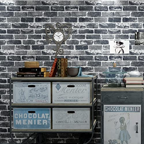 Okydoky QZ-GY-6 Papier peint autocollant pour meubles, motif brique, papier peint en vinyle pour film, idéal pour le salon, la cuisine, la chambre à coucher (44 x 600 cm, gris)