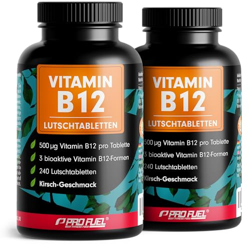 Vitamin B12 Lutschtabletten 480x KIRSCHE, 500µg B12 pro Tablette aus Methylcobalamin, Adenosylcobalamin & Hydroxocobalamin, leckerer Geschmack, optimal hochdosiert, ohne Zuckerzusatz, 100% vegan