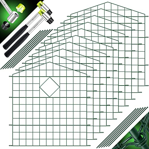 KESSER® Teichzaun Gartenzaun Steckzaun Komplettset Metall 10x Oberbogen Spitz Inkl. Handschuhe, 2x Hammer + 12 Befestigungsstäben, Zaun zum stecken für Garten, Gitterzaun Set Freigehege für Tiere
