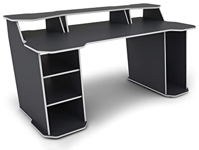 byLIVING Schreibtisch Matrix/Gaming-Tisch in Anthrazit mit Kanten in Weiß/Mit viel Stauraum und großer Tischplatte/Computer-Arbeitsplatz/PC/B 180, H 76, T 85 cm