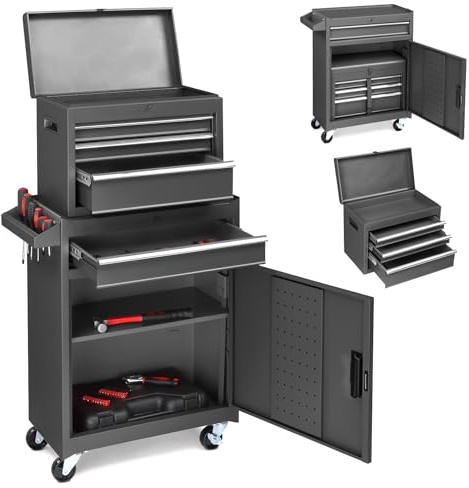 Winado 4-Drawer Rolling Tool Chest with Wheels & Lock, Tool Box with Large Storage Cabinet and Adjustable Shelf, Removable Portable Top Box for Garage, Warehouse, Factory