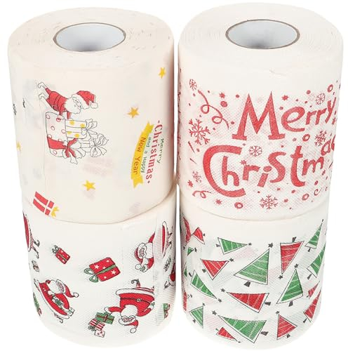 Cabilock 4 Rollen Weihnachts-Toilettenpapier Weihnachtsmann-Toilettenpapier Farbige Toilettenpapierrollen Mit Weihnachtsmotiv Bedrucktes Papiertaschentuch Mit Weihnachtsmuster Für