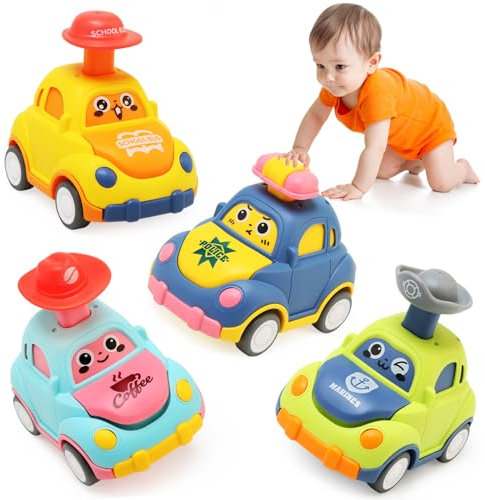 BelleStyle Petite Voiture Enfant 1 2 3 Ans, 4 Pièces Press and Go Jouet Voiture Jouet Friction pour Bebe 12 18 Mois, Véhicules Jeux Éducatifs Cadeau pour 1 2 3 Ans Enfant Garçons Filles