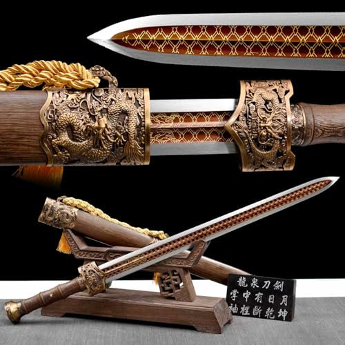 80cm Golden Drachen schwert,Schnellarbeitsstahl Klinge mit Gravur- und Rötungsprozess,natürliches Palisanderholz Scheide,handgefertigt Chinesisches Schwert für Geschenke,Displays,Dekorationen,Cosplay