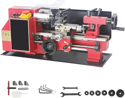 AFLEPCBRQ Mini Torno De Metal C2-200, Mini Torno De Precisión De 250 W, Velocidad Variable De 2500 RPM, con Mandril Autocentrante De Tres Mordazas De 80 Mm For Torneado De Diversos Metales
