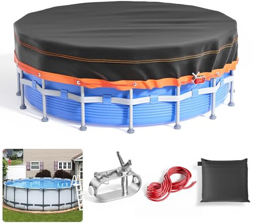 Poolabdeckung Rund 376cm, 12ft Lagertank Poolabdeckung mit Kordelzug Whirlpool Abdeckung Schwimmbad Wasserdicht Staubdicht Waschbar Oxford-Gewebe, Stabilität Einfache Installation Schwarz