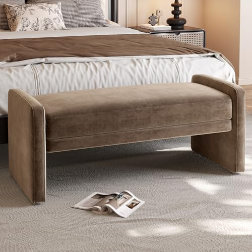 Guyii 46.45 Multi-Functional Storage Bench, Deep Brown Bedroom Bench, Modern Entryway Bench, Comfy Shoe Changing Stool for Entryway, Bedroom, Living Room