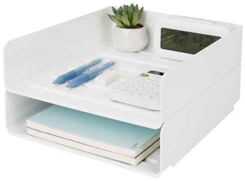 Otauoaea 2 Stück Briefablage Stapelbar, Dokumentenablage Weiß aus PET, Ablage A4, Papierablage, Schreibtisch Blagen, Schreibtisch Organizer Ablagefächer für Büro Office