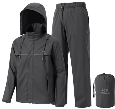 Bassdash Tuta Antipioggia da Uomo Impermeabile Traspirante Resistente Abbigliamento Antipioggia da Pesca Ripiegabile per Caccia, Escursionismo, Corsa, Ciclismo FW12