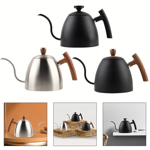 FUBESK Verser Over Kettle Cafetière col de cygne en acier inoxydable avec poignée en bois pour une infusion précise et une extraction uniforme 1500 ml
