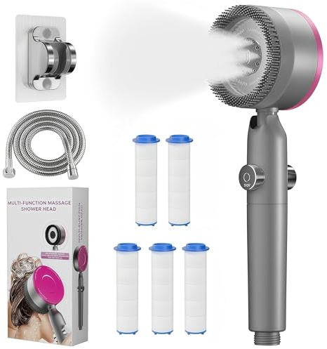 Alcachofa de Ducha con Filtro, Alcachofa Ducha de Alta Presión,Ducha Antical con Manguera de 1.5M,Soporte,Filtro*5,Alcachofas con 4 Modos,Modelo que Ahorra Agua para Agua Dura con OFF/ON