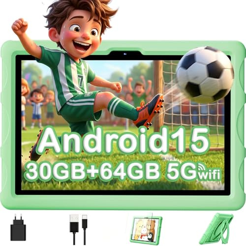 ZENTALITY Kinder Tablet 10 Zoll Android 15 mit 30GB RAM + 64GB ROM(2TB), 5G WLAN 6, Widevine L1, Elterliche Kontrolle, 8-Core, 8000 mAh, Kids Tablet mit Kinder Hülle Eva + 360° Drehbarer Ständer,Cyan