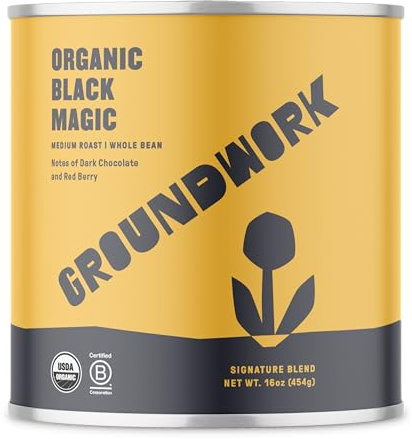 Groundwork Organic Whole Bean Medium Roast Coffee, Black Magic Espresso, 16 Ounce Can