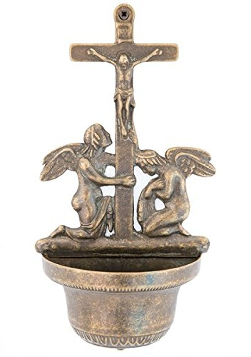 Agua Bendita de ángeles de latón bruñido de pared