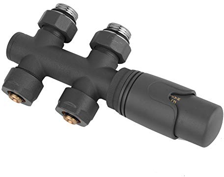 S SIENOC Kit de raccordement central avec thermostat pour radiateurs - 50mm - 5 niveaux réglables, 10 bar - Vannes thermostatiques robinet thermostatique pour radiateur Anthracite