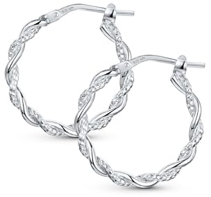 Amberta Pendientes Aro Mujer Plata Ley 925 Italianos | Aros Plata Mujer | Pendientes Aro Retorcido: Aros Trenzados Retorcidos 20 mm