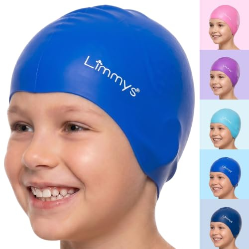 Limmys Kids Silicone Swim Cap – Soft Stretch Non-Slip Swimming Cap for Boys & Girls – Comfortable No-Pull Fit, Secure Ear Seal, Chlorine-Resistant, Durable Latex-Free Silicone, Easy On/Off