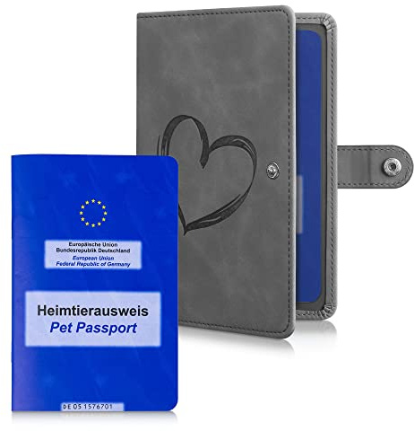 kwmobile Funda para Pasaporte de Animales - Estuche de Cuero sintético con Tapa para Pasaporte Europeo de Mascotas - Dibujo de corazón