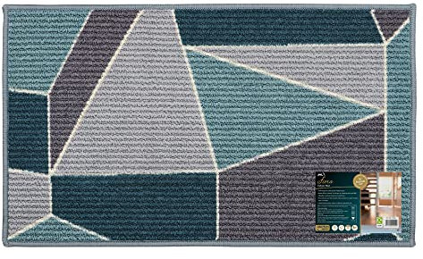 JVL Fiora Machine Washable Door Mat, 44 x 75 cm, Duck Egg, One Size