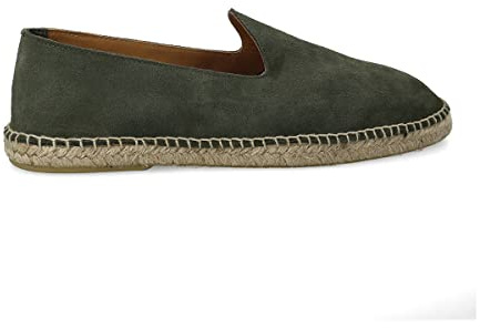 PAYMA - Alpargatas de Esparto de Piel para Hombre. Slippers Zapatillas Flexibles de Verano. Sandalias de Ante para Hombre. Mocasines Espadrillas. Color: Kaki Liso, Talla: EU 44