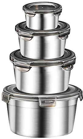 Misichao Stainless Steel Food Containers with Lids 4 Pack Metal Food Storage Container Set Meal Prep Containers Reusable Leak-Proof Bento Lunch Box Dishwasher & Freezer Safe 330ml+550ml+950ml+2000ml