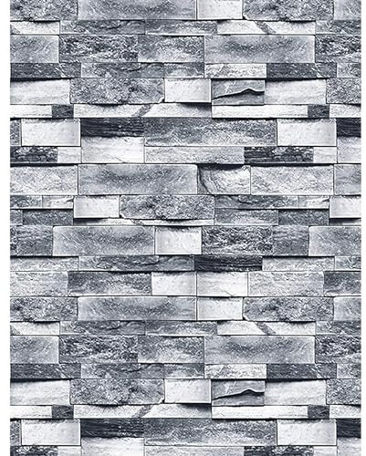 ConCus-T Grey Brick Effect Wallpaper 44.8 × 500CM Waterproof Vinyl Self Adhesive Peel and Stick Wallpaper DIY Sticker for Kitchen Bathroom Bedroom Funiture Wall Art Decor