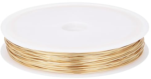 Beebeecraft Alambre de Metal Flexible, Calibre 23, 0.6 mm, 30 Metros, Chapado En Oro 18K, 98 pies, Alambre Artesanal Redondo Pulido Resistente Al Deslustre con Un Carrete para Hacer Joyas