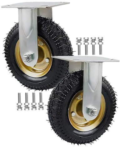 Pack Of 2 Fixed Heavy Duty Castor Wheels, 6/8/10-Inch Pneumatic Caster Wheel 661lbs Load Capacity Shock Absorption, For Furniture And DIY Tools, Silent Swivel Castors