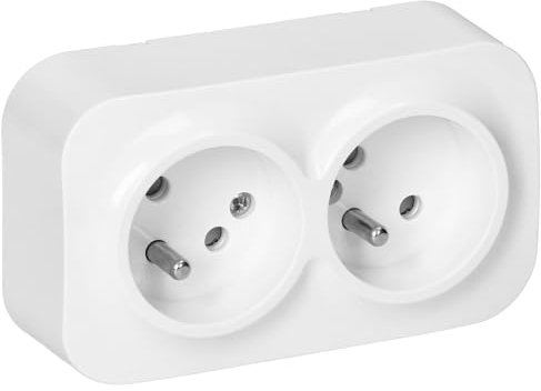 Miratic Double Prise 2 x 2P+T 16A / 230VAC IP20 Version Francaise Prise en Saillie pour Montage Mural en Interieur Double Prise Murale avec Finition Brillante
