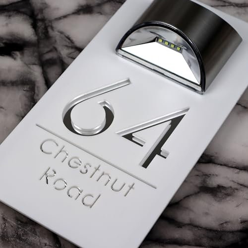 K Smart Sign | Bellissima LED F31 | Solar Light House Signs Door Number Plaques For Wall - Matt White & Silver Mirror