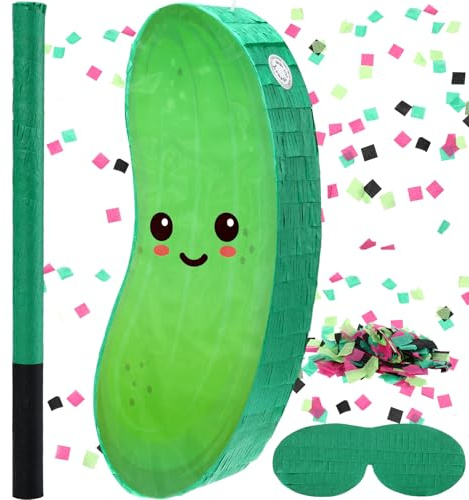 Sonwyoung Pickle Piñata for Kids Birthday Party 15.7 x 6.7 x 2.8 Inches Cucumber Theme Piñata with Bat Blindfold and Confetti for Baby Shower Photo Props Cinco De Mayo Fiesta Decoration